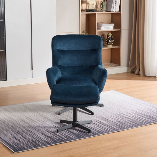 Isla Deep Ocean Swivel Chair with Footstool Front