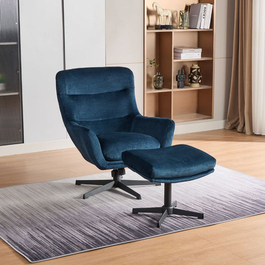 Isla Deep Ocean Swivel Chair with Footstool Side