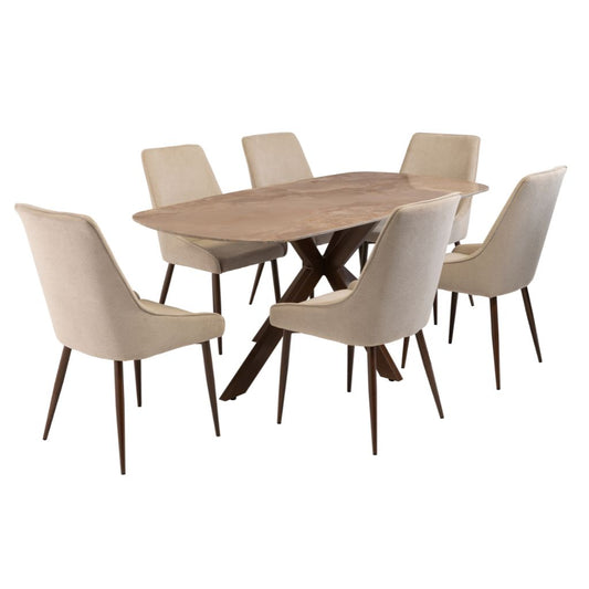 Jaden 1.8m Dining Table + 6 Ivory Chairs