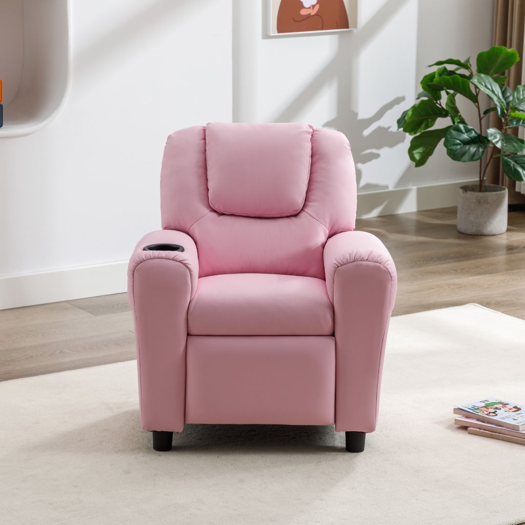 Pink Recliner with Cupholder for Children