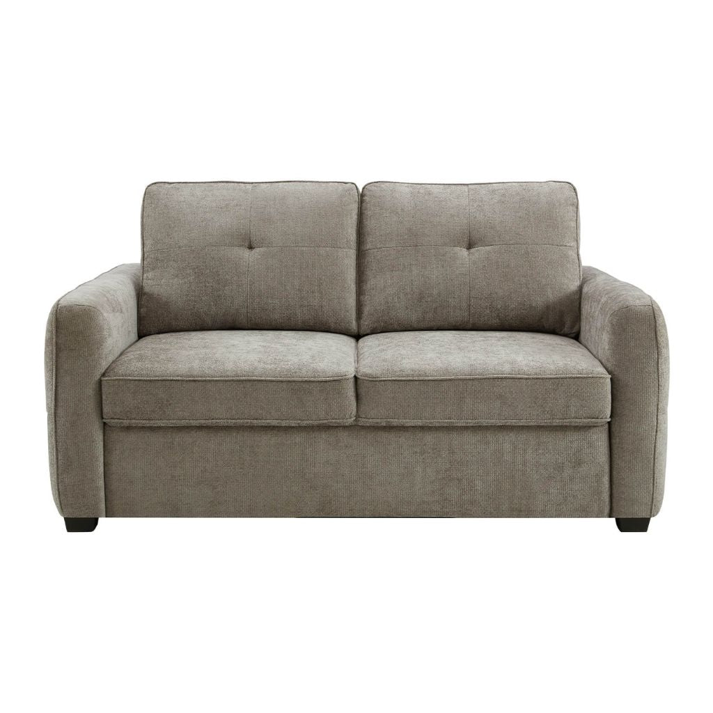 Beautiful beige sofa bed with comfy pocket-sprung seats and soft chenille fabric.
