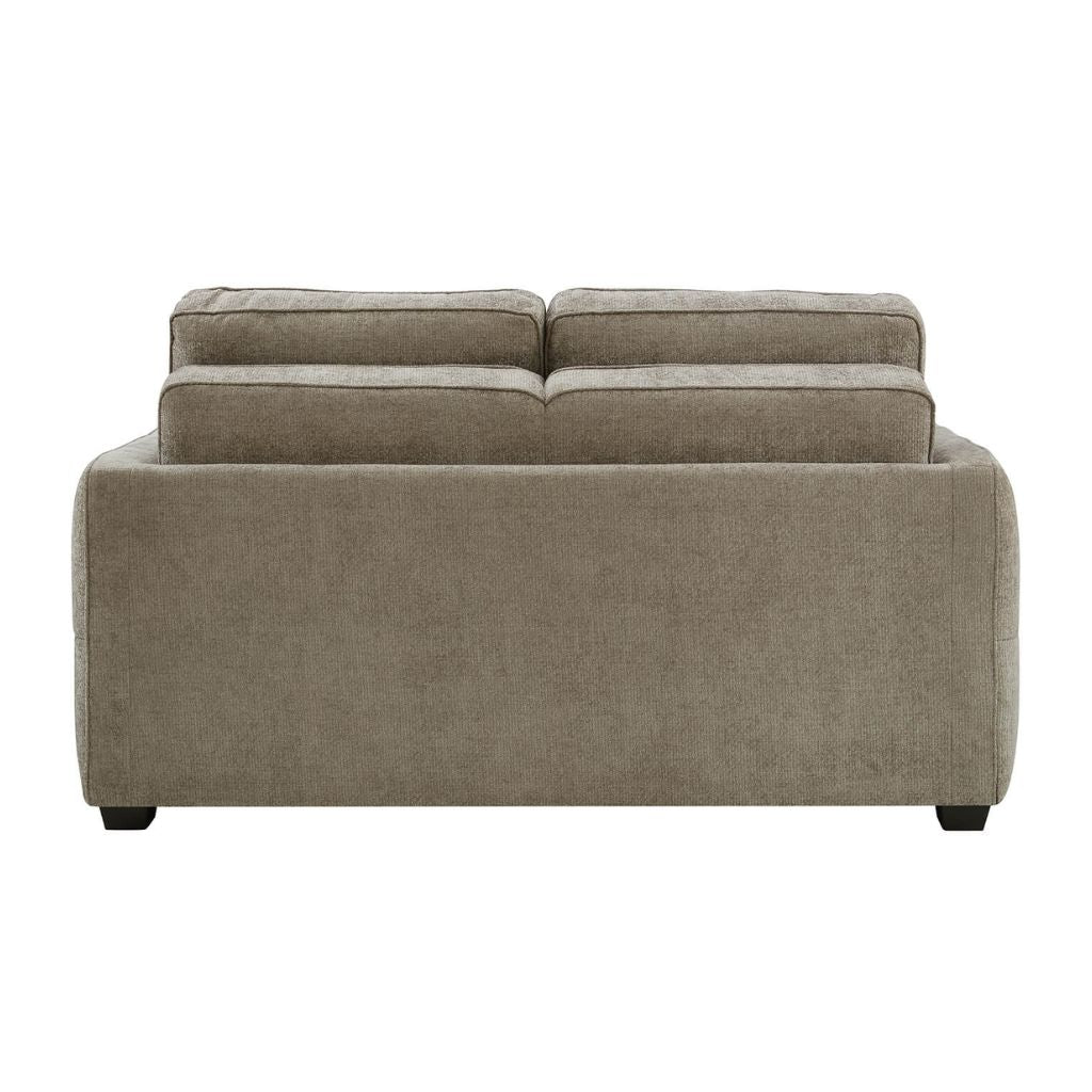 Back view of the simply stunning koda sofa bed in beige with loose cushions