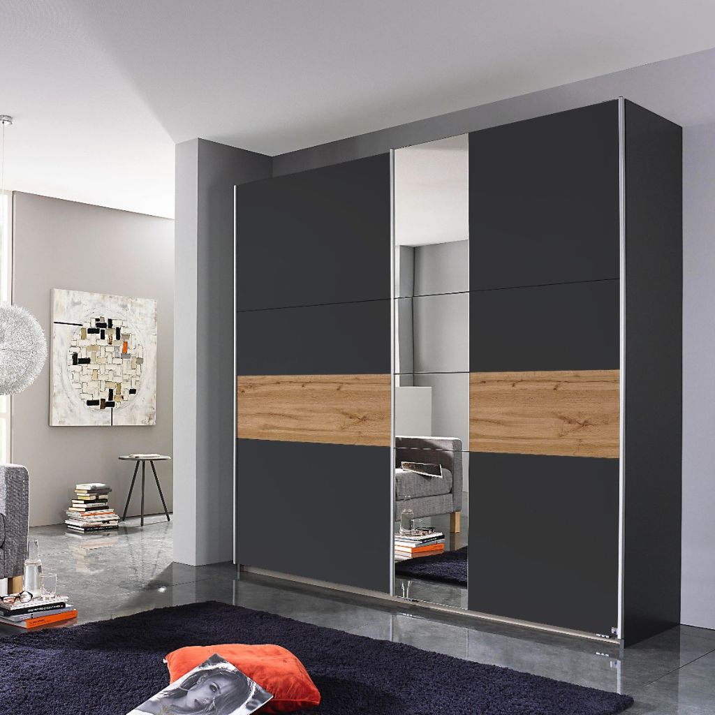 Korbach 218cm Sliding Wardrobe Metallic Grey and Artisan Oak