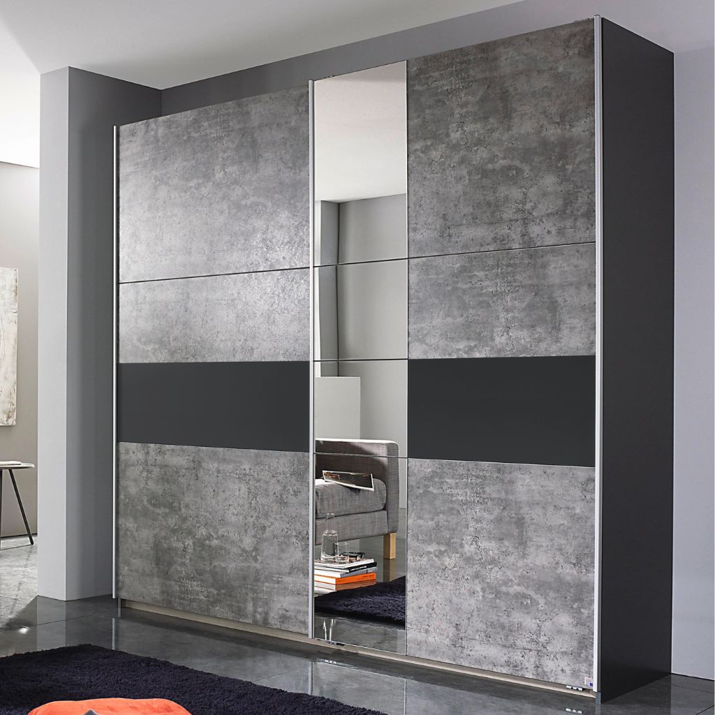 Korbach 218cm Sliding Wardrobe Metallic Grey and Stone