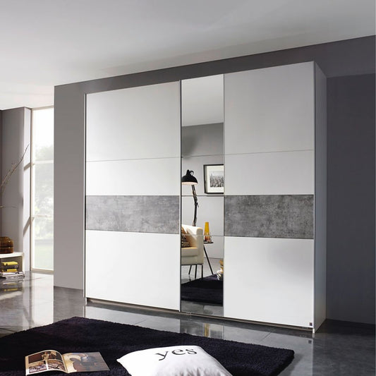 Korbach 218cm Sliding Wardrobe White and Stone