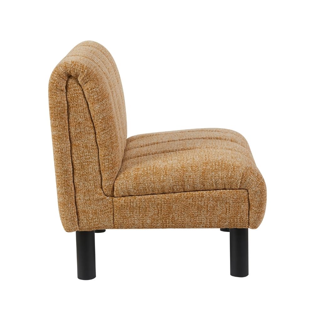 Side view of the sophisticated stitching the lily accent chair has to offer 