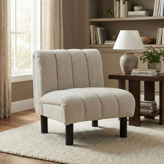 Lily accent chair with deep vertical stitching in colour Oatmeal