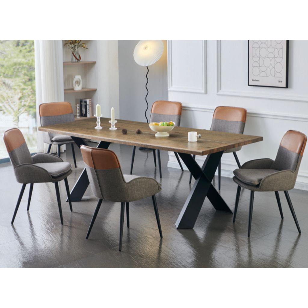 Linwood 2.2m Dining Table + 6 Redmond Light Grey & Tan Chairs by Annaghmore