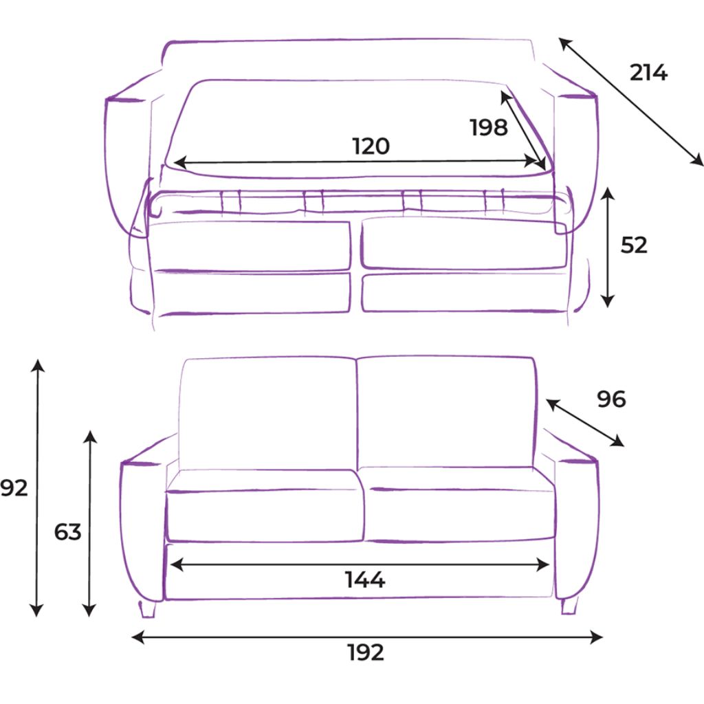 Linzi Aubergine Sofabed Dimensions