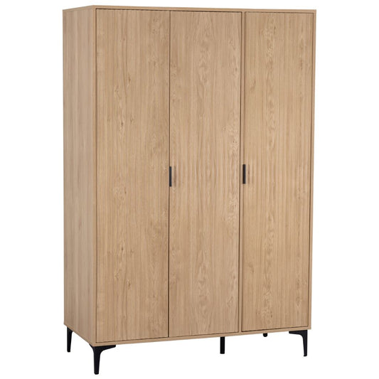Wooden wardrobe with three doors on a white background