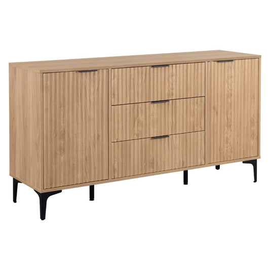 Wooden sideboard with doors and drawers on a white background