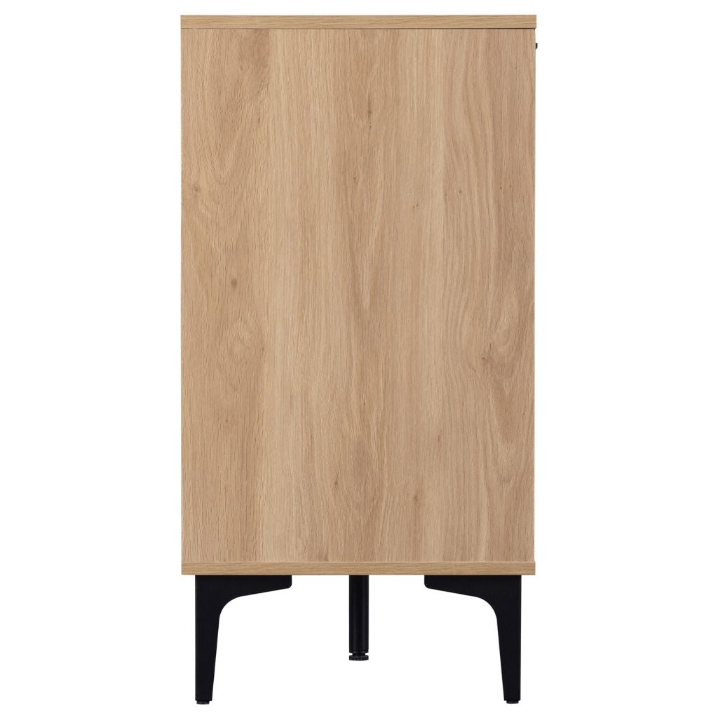 Wooden cabinet with black legs on a white background