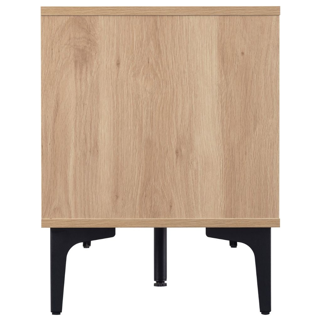 Wooden cabinet with black legs on a white background