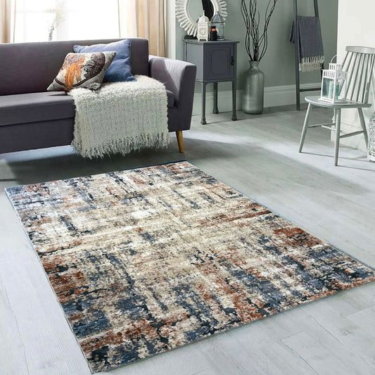 Mirage multicolored patterned rug in room setting.