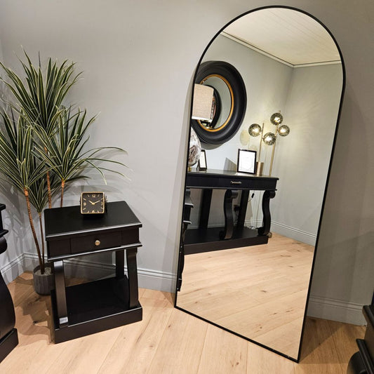 Modena Black 80 x 180cm Arch Leaner Mirror Room