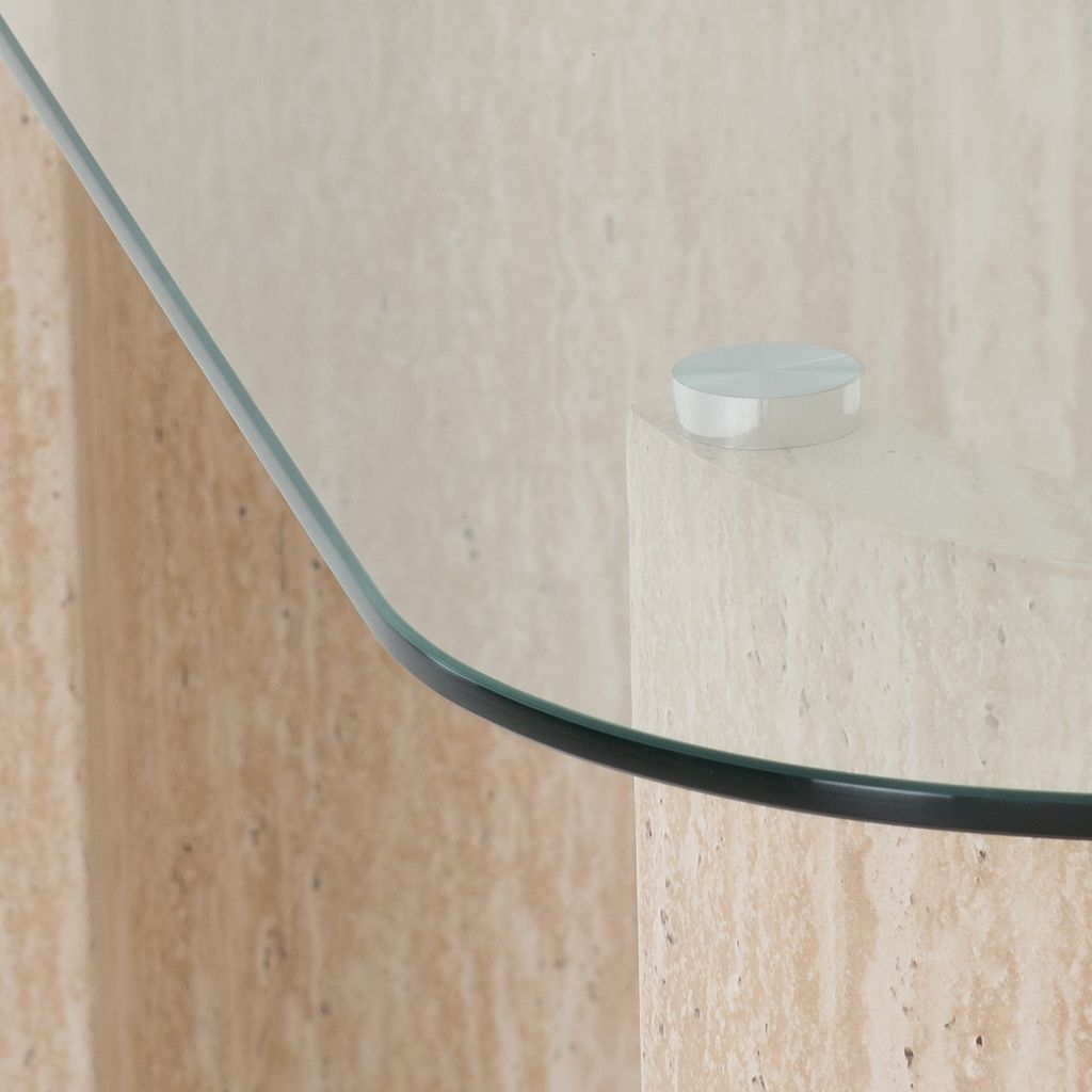 Glass shelf on a wooden leg