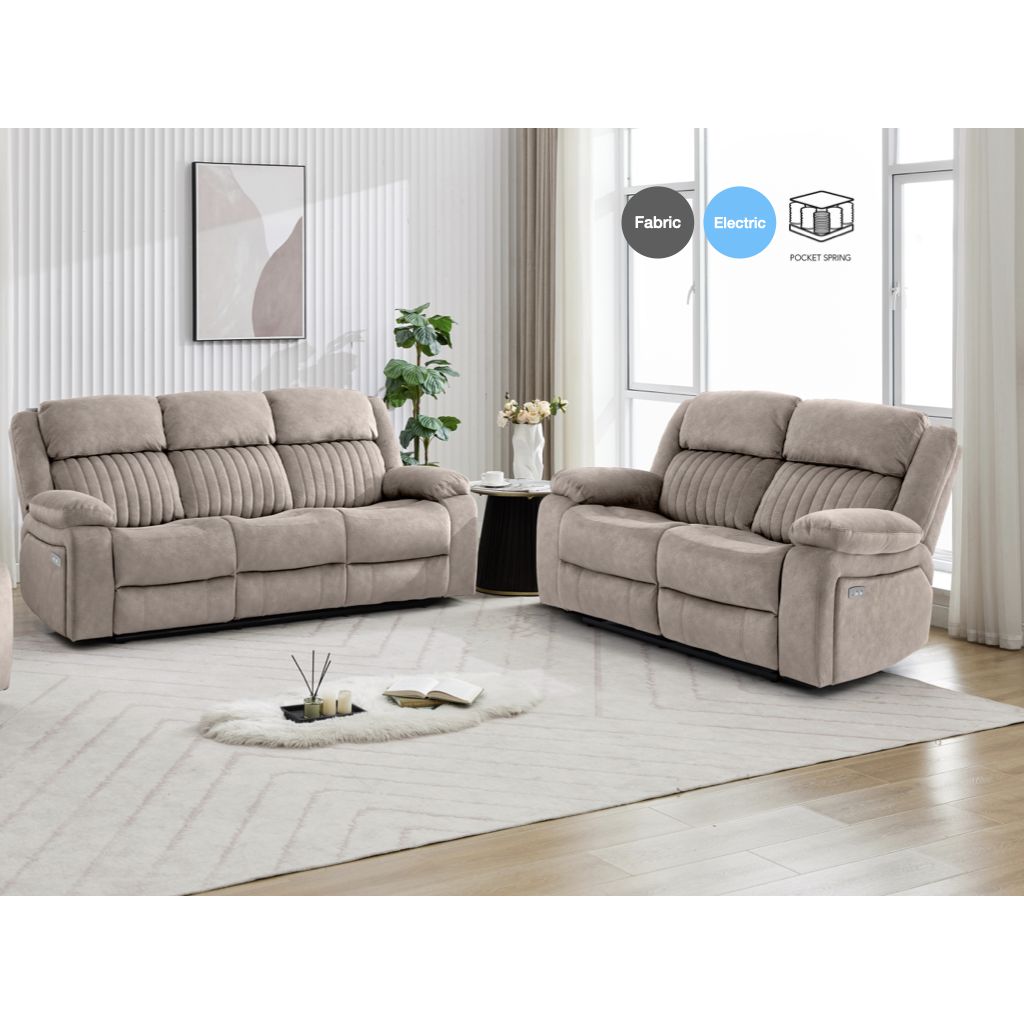 Morgan Taupe 3+2 Seater Electric Recliner