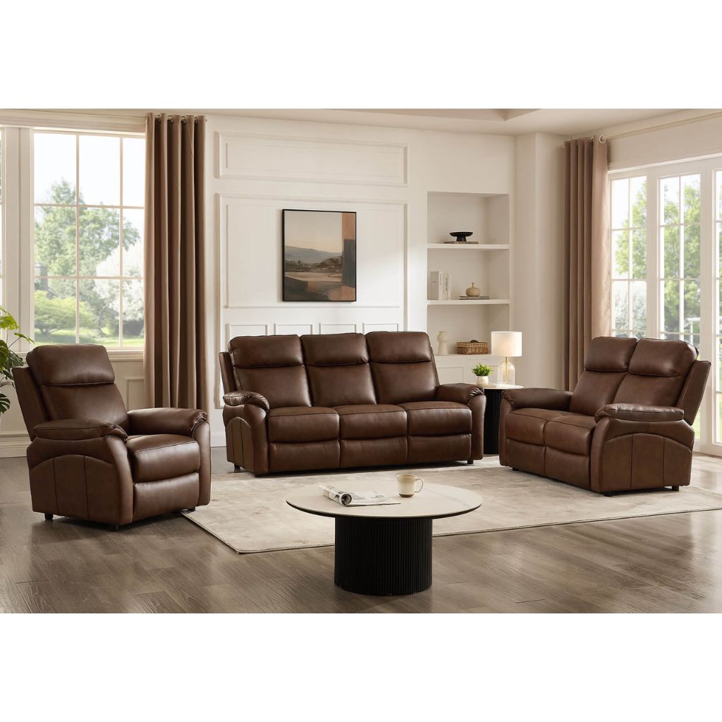 Nardo Brown Leather Sofa Set