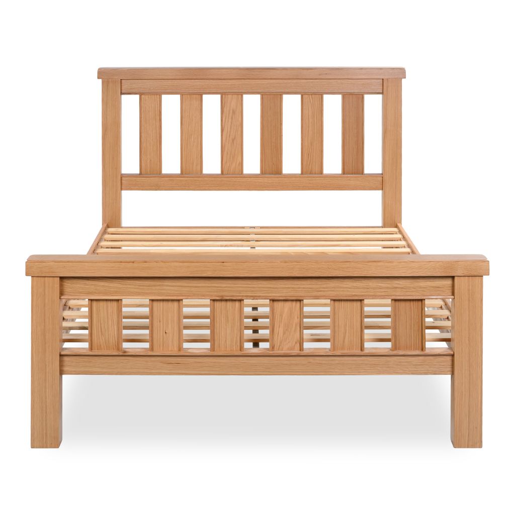 Wooden bed frame on a white background