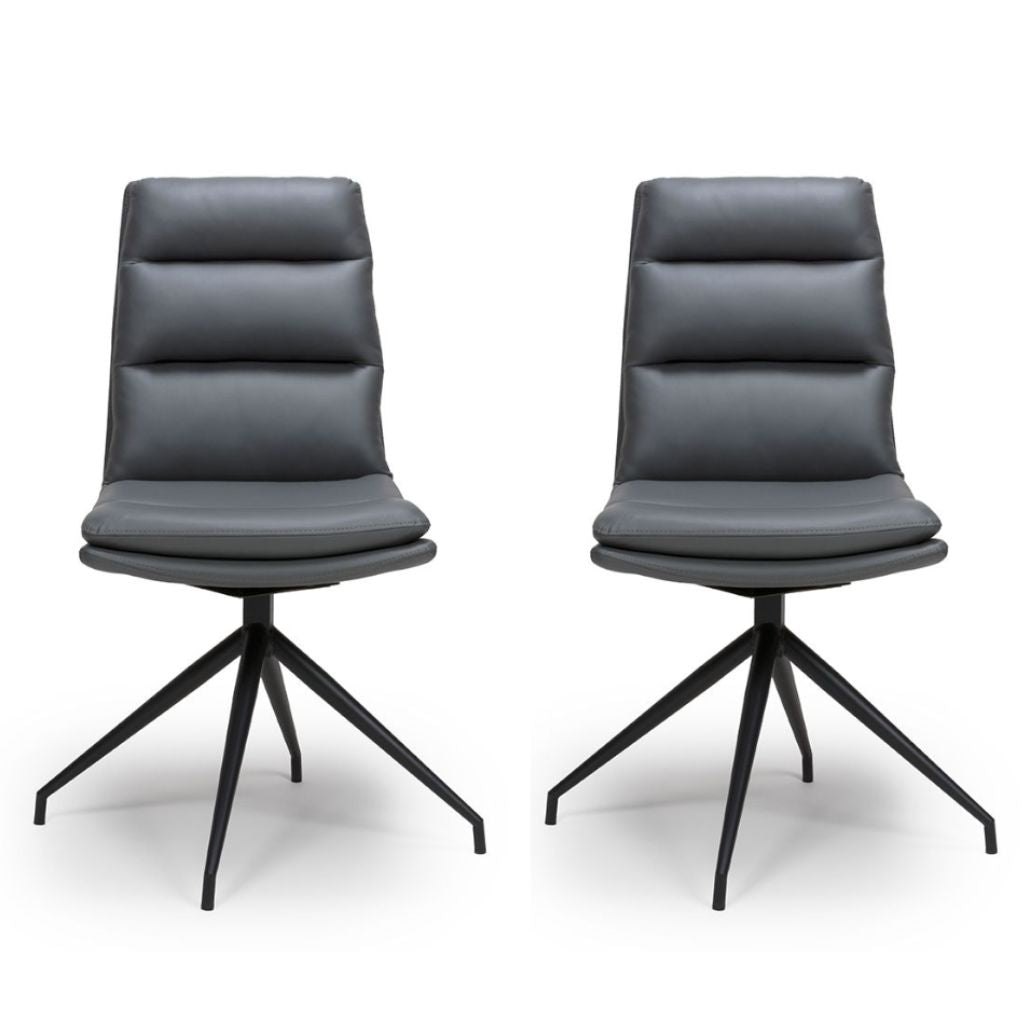 Two gray chairs with black metal legs on a white background