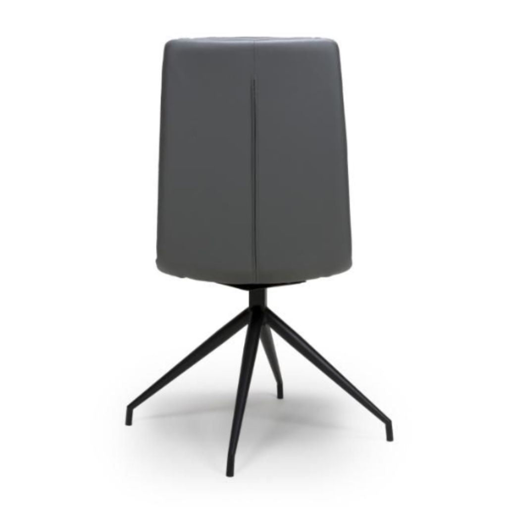 Gray chair with black metal legs on a white background