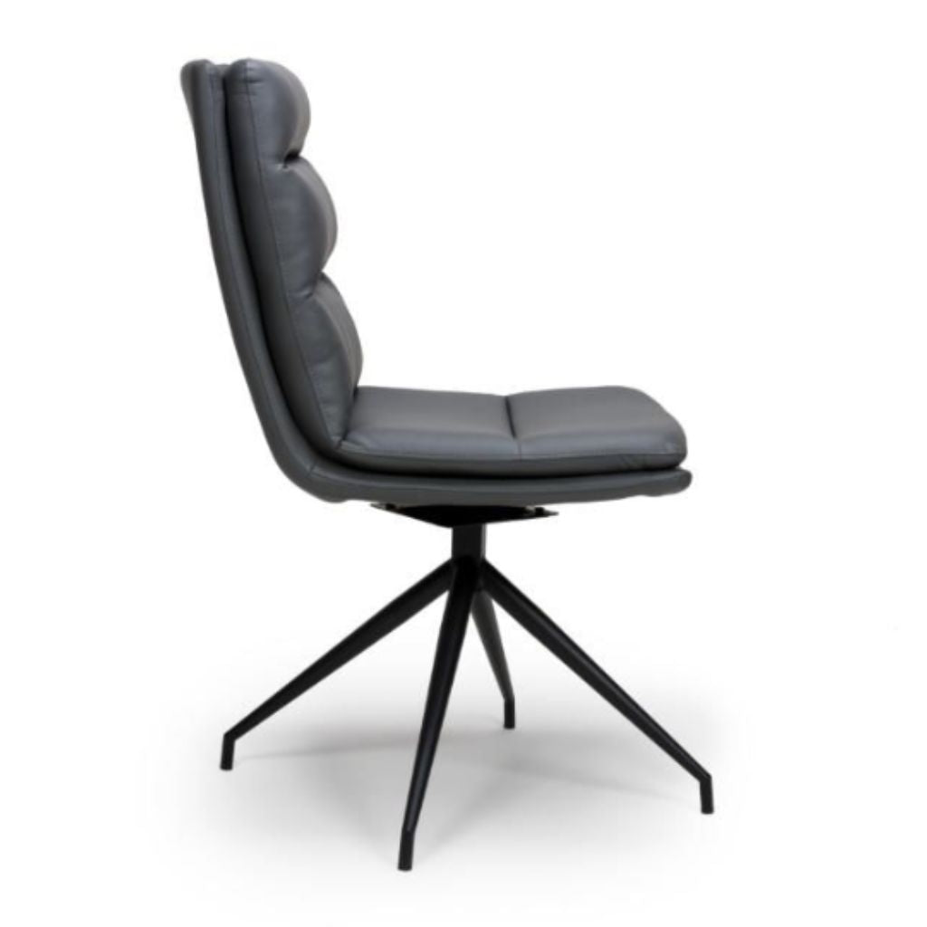 Gray chair with black metal base on a white background