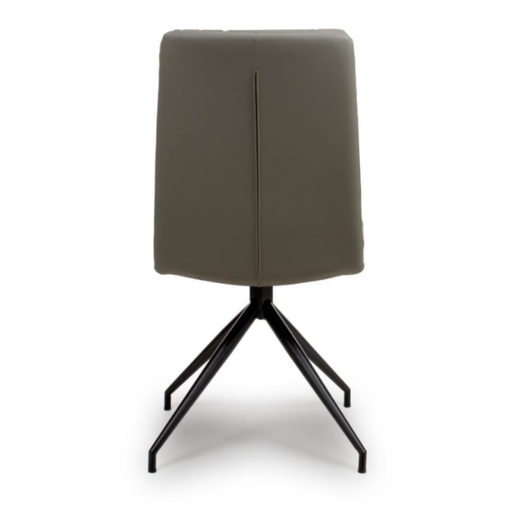 Gray chair with black metal legs on a white background