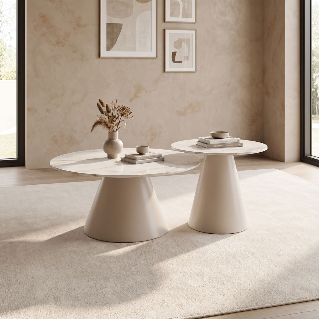 Set of 2 coffee tables with a sintered stone table top.