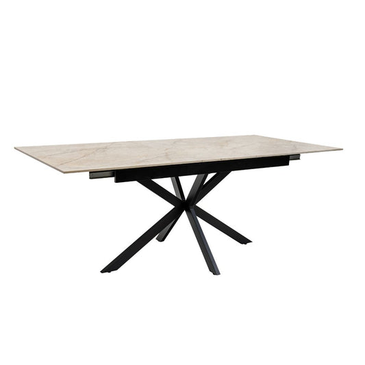 The Naples dining table has a stunning taupe sintered stone table top and sleek black powder coated frame.