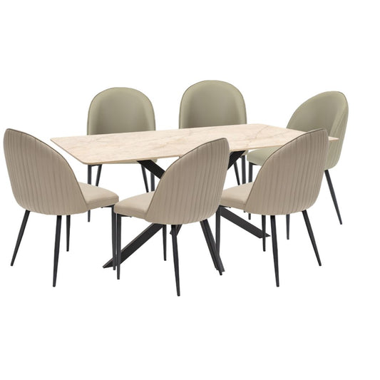 Gorgeous Dining Set with sintered stone table top and taupe chairs