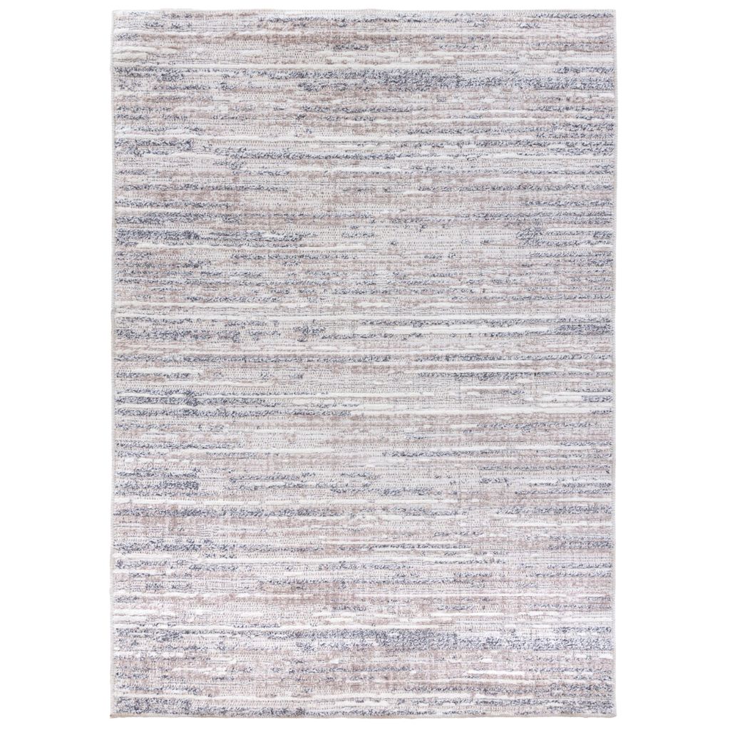 Textured area rug with a neutral color palette on a white background