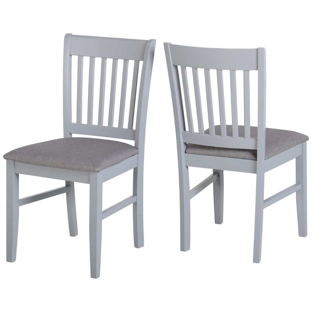 The oxford grey chair features an upholstered seat and high wooden backrest