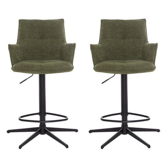 Pair of Jacob Green Fabric Bar Stools by Annaghmore