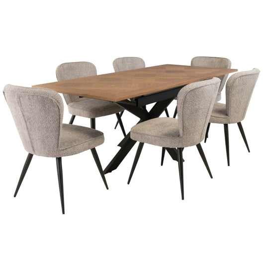 Patti 1.6m Extending Oak Dining Table + 6 Flero Grey Chairs