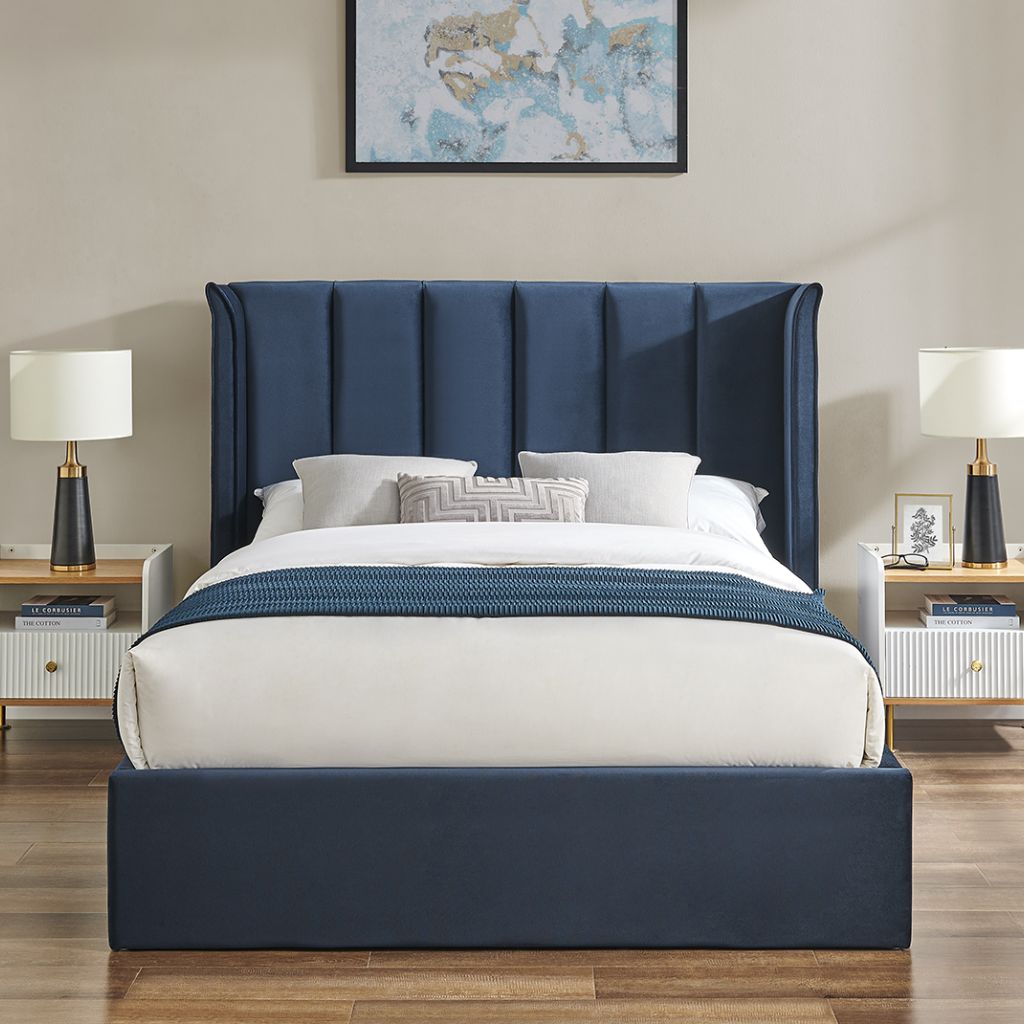 Polaris Navy Storage Bedframe Front