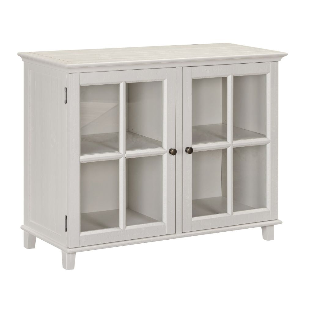 Beige cabinet with glass doors on a white background