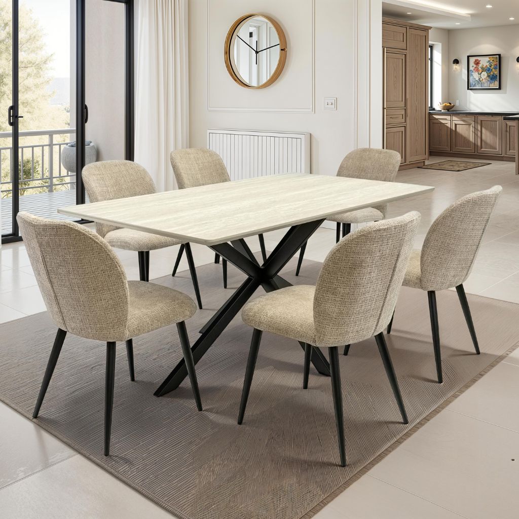 Rieti 1.6m Travertine Dining Set