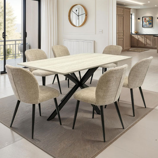 Rieti 1.6m Travertine Dining Set