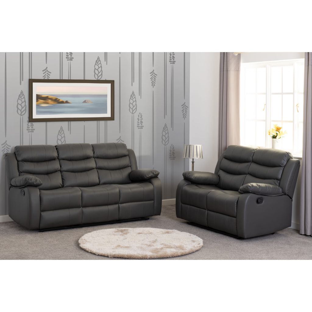 Roma Grey Faux Leather 3+2 Sofa Set Room