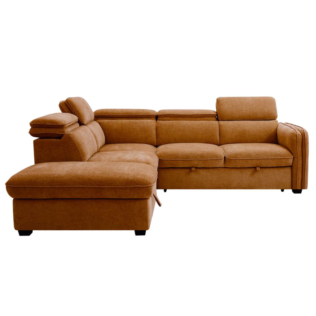 Click-clack headrests allow for the perfect support while lounging on this stunning sofa bed