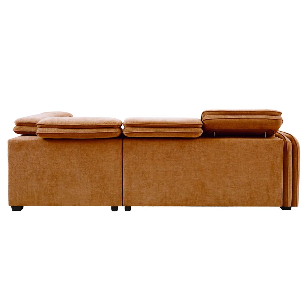 Back view of the lovely roscoe shows the detailed piping along the headrests.