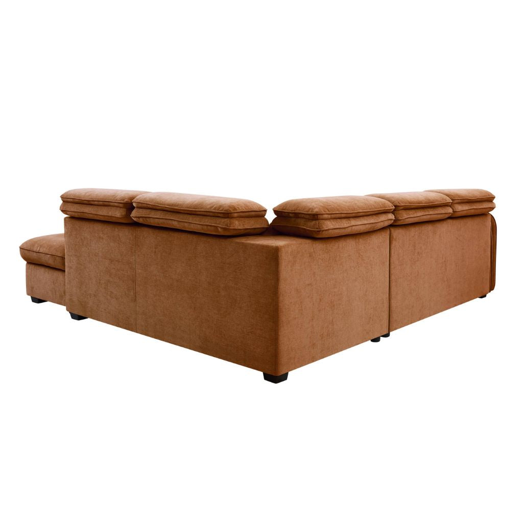 A corner view of the simply gorgeous roscoe corner sofa bed.