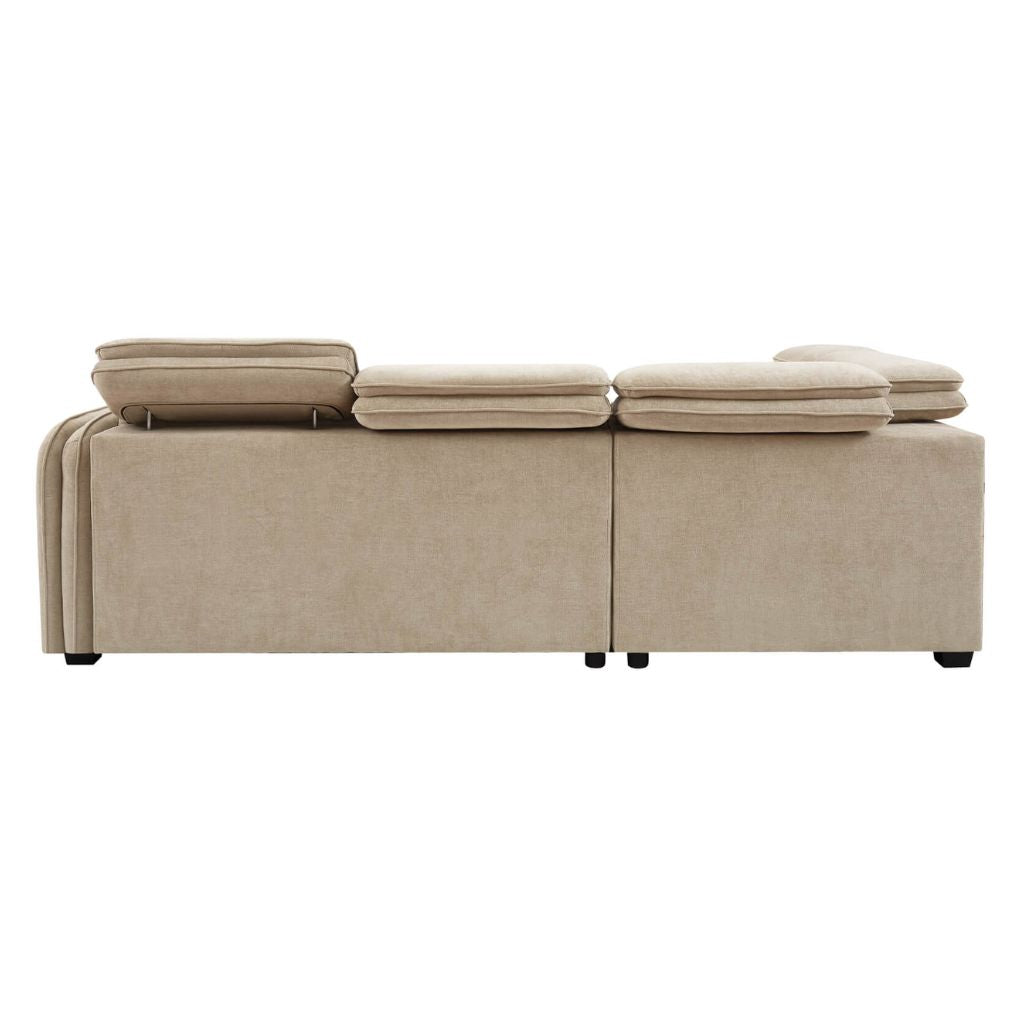 Back view of the beautiful Roscoe showing the beautiful piping detail on the arm and headrests.