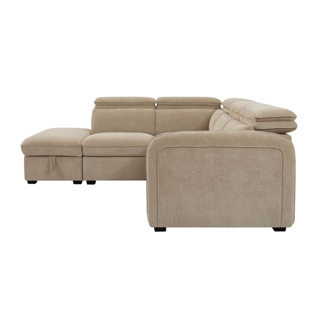 side view of the stunning roscoe corner sofabed in shade oatmeal