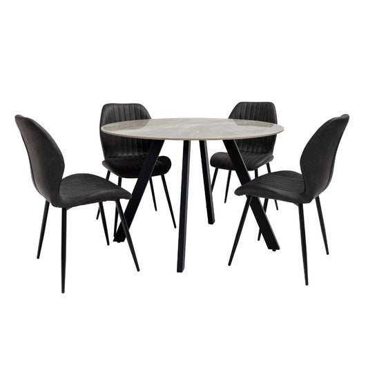 Salorno 1.1m Dining Table + 4 Siena Charcoal Dining Chairs