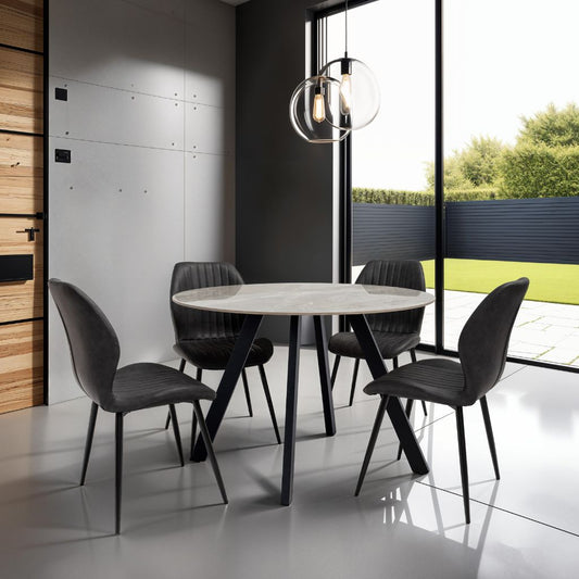 Salorno 1.1m Dining Table + 4 Siena Charcoal Dining Chairs Room