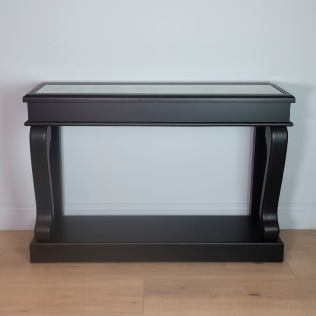 Scroll Black 120cm Mirrored Top Console Table