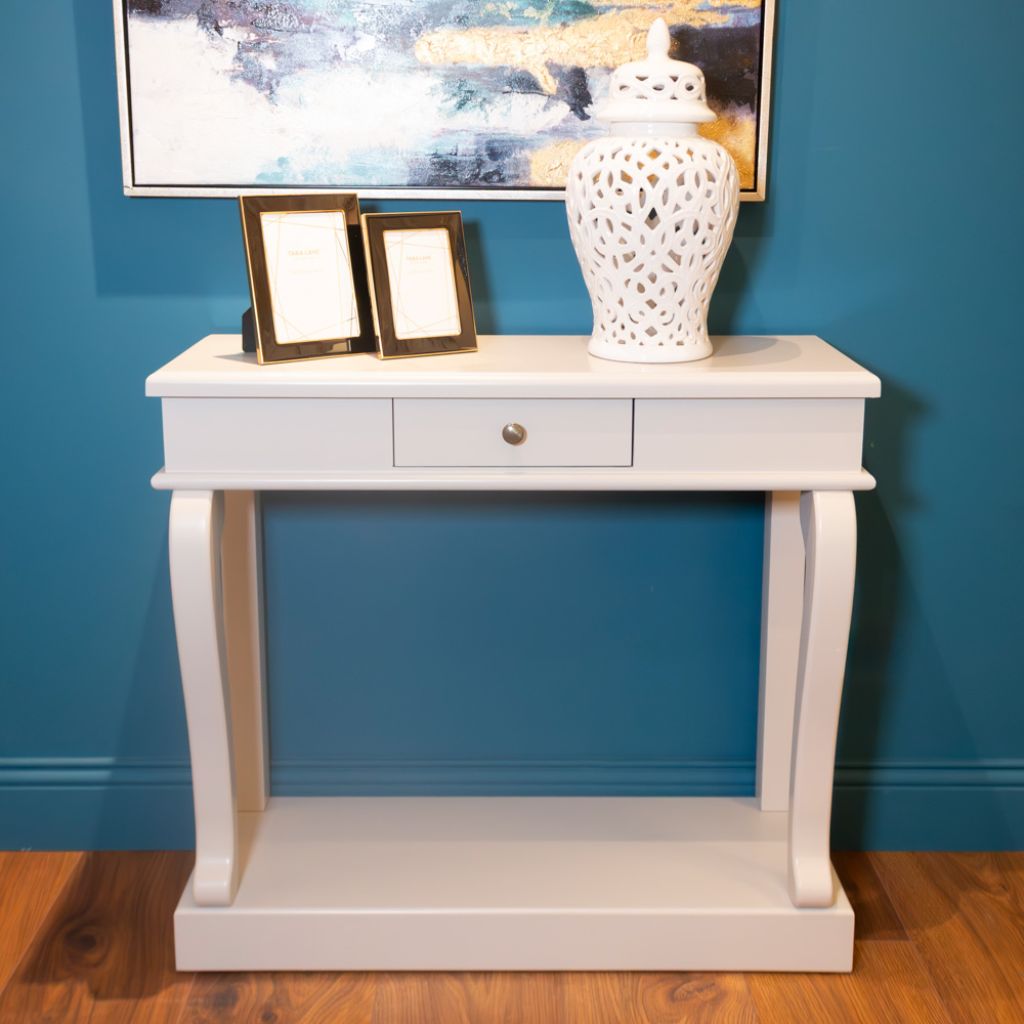 Scroll Grey 90cm Console Table w/ Drawer