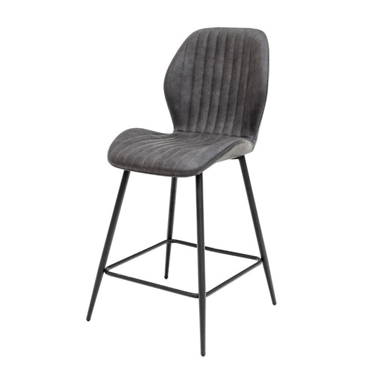 Gray bar stool with black metal legs on a white background