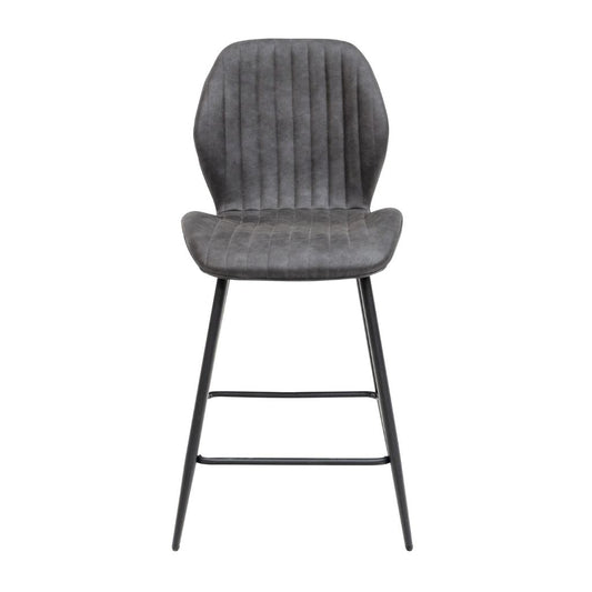 Gray bar stool with black metal legs on a white background